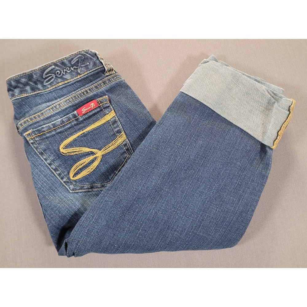 Seven7 Womens Cuffed Denim Capri Shorts Size 2 Blue Mid Rise Casual Summer